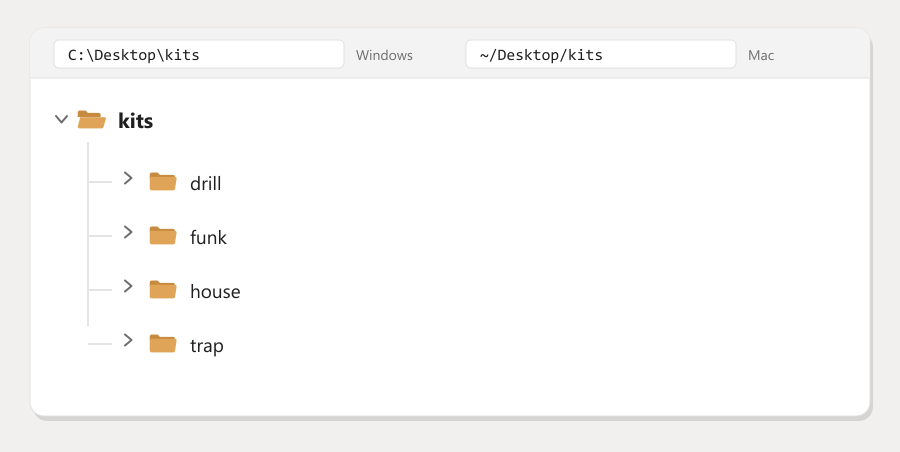 One kits folder with a folder per genre inside