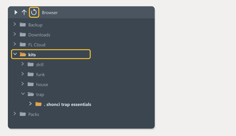 The kit in the FL browser, and the right click Refresh option
